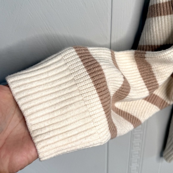 Mango Striped Cropped Chunky Knit Roll Neck 1/4 Zip Cream Camel Plus 2X EUC - Picture 10 of 13